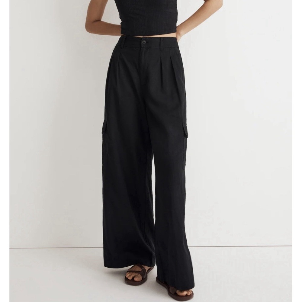 NEW! Madewell Cargo Wide Leg Pants Women's 14 Black Retro Minimalist
